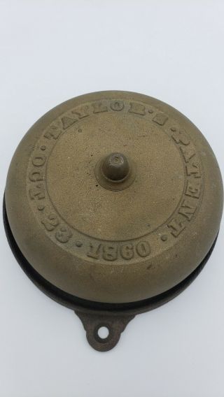 Antique Taylor ' s Patent 1860 Victorian Crank Door Bell - Patent Oct 23 1860 2