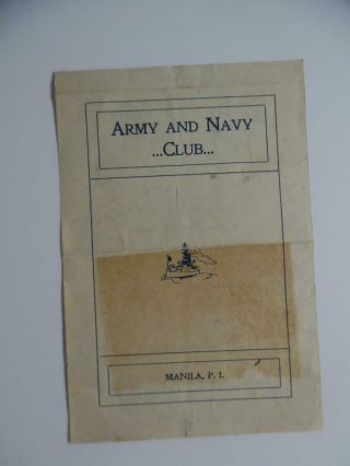 1903 Manila Army And Navy Club Menu Philippine - American War Era Antique