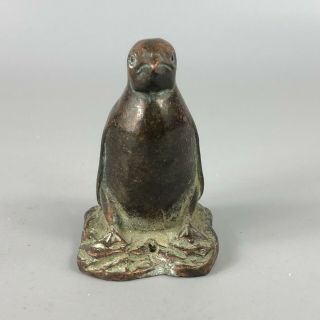 Collectible Chinese Solid Copper Handwork Old Antique Antarctic Penguin Statue 2