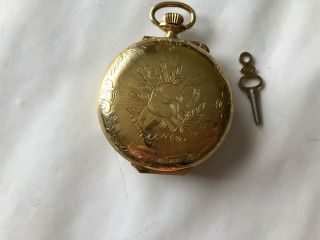 REUGE GOLD PLATED MUSICAL ALARM AUTOMATION 56 mm OPEN FACE POCKET WATCH 5