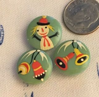 3 Rare Casein Edith & Alan Brooks Christmas Buttons Turn Of Century