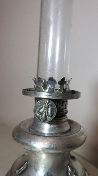rare antique ornate miniature 1800 ' s silverplate gold glass imperial oil lamp 5