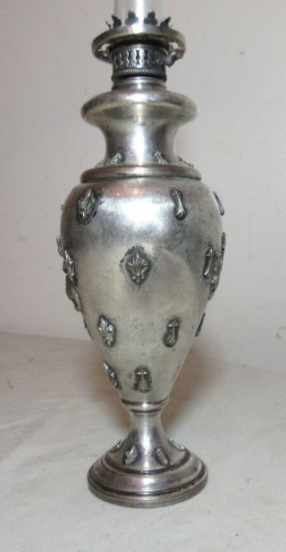rare antique ornate miniature 1800 ' s silverplate gold glass imperial oil lamp 6