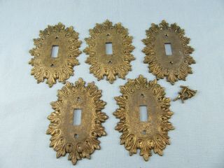 5 Vintage Ornate Brass Light Switch Covers