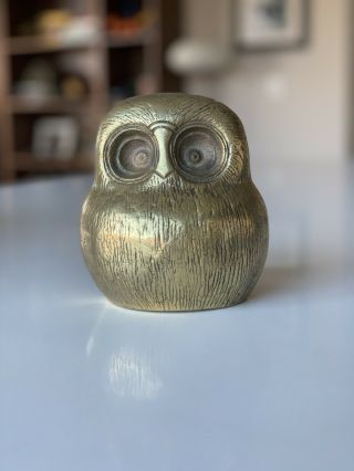 Vintage Mid Century Modern Raymor Bitossi Era Brass Owl Bird Sculpture