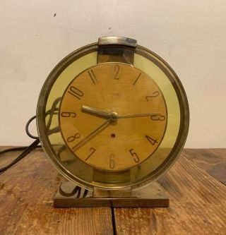 Vintage Westclox Alarm Clock Oracle Glass & Brass 1947 Amber Glass