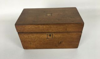 Antique 19th Century Mahogany ? Tea Caddy With Satinwood Inlay 2 Compartments