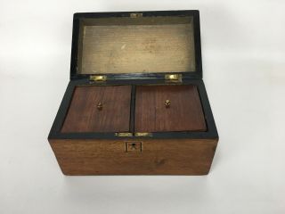 Antique 19th Century Mahogany ? Tea Caddy With Satinwood Inlay 2 Compartments 3