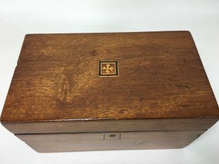 Antique 19th Century Mahogany ? Tea Caddy With Satinwood Inlay 2 Compartments 7