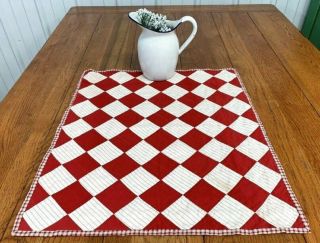 Antique C 1900 Red Game Checkerboard Quilt Table Doll 24 X 21
