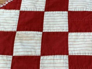 Antique c 1900 RED Game Checkerboard QUILT Table Doll 24 x 21 3