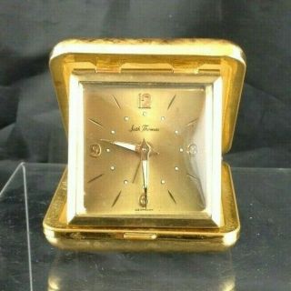 Small Vintage Gold Seth Thomas Travel Alarm Clock Germany Mid Century