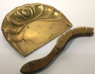 Antique Beldray Art Nouveau Brass Silent Butler Crumb Tray / Cigar Ash & Brush
