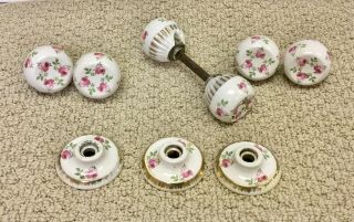 Six Vintage Porcelain Door Knobs Pink Roses Shabby Chic