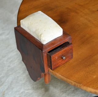 Antique Table Clamping Pin Cushion W/ Dovetailed Drawer