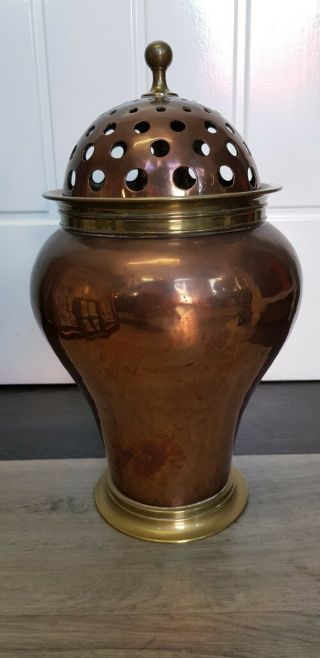 Art Nouveau Arts And Crafts Bgh 14 " High Vase With Lid Copper/brass