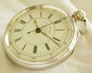 Silver Centre Seconds Chronograph Pocket Watch M.  Elam year 1887 3