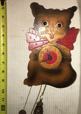 Large Antique Wood Cat Kitten Dog Puppy Clock Moving Eyes Novelty Complete
