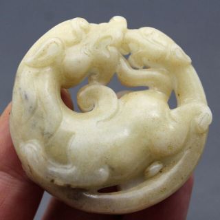 P227 Ancient Chinese Old Jade Handcarved Dragon Beast Amulet Pendant 2.  1 "