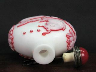 Chinese Carp Duck Carved Peking Overlay Glass Snuff Bottle 7