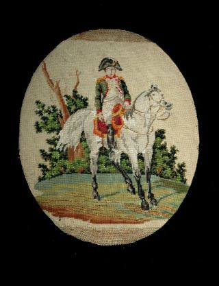 Antique Georgian/early Victorian Napoleon Needlepoint Picture Panel Embroidered