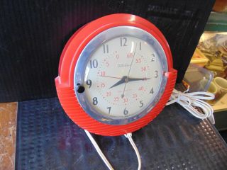 Vintage Telechron Red Kitchen Wall Clock Art Deco Style - Near