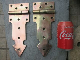 Architectural Salvage Vintage Brass Huge Strong & Thick Pair Hinges Door / Gate
