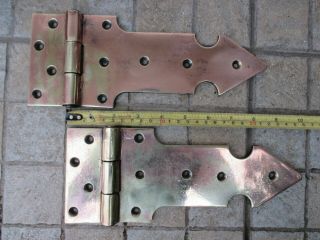 Architectural Salvage Vintage Brass Huge Strong & Thick Pair Hinges Door / Gate 3