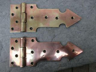 Architectural Salvage Vintage Brass Huge Strong & Thick Pair Hinges Door / Gate 4