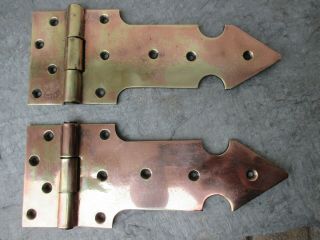 Architectural Salvage Vintage Brass Huge Strong & Thick Pair Hinges Door / Gate 5
