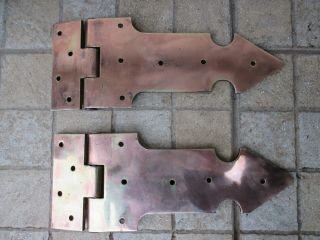 Architectural Salvage Vintage Brass Huge Strong & Thick Pair Hinges Door / Gate 7