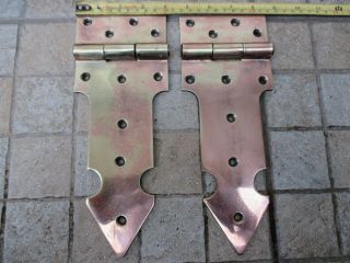 Architectural Salvage Vintage Brass Huge Strong & Thick Pair Hinges Door / Gate 8