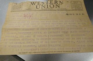 1944 Ww2 Son Killed In Action Western Union Sympathy Telegram With Other Papers