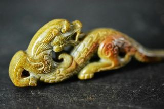 Exquisite Chinese Old Jade Carved Beast Lucky Statue H73