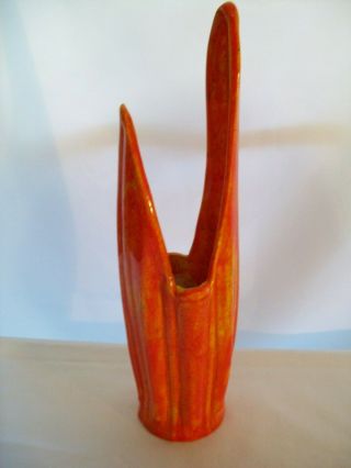 Vintage Mid - Century - Modern Orange Ceramic Slag Vase 14 1/2 " Tall
