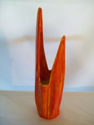 Vintage Mid - Century - Modern Orange Ceramic Slag Vase 14 1/2 