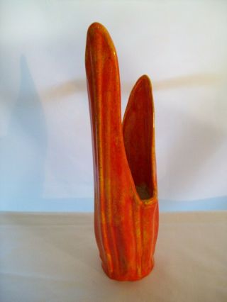 Vintage Mid - Century - Modern Orange Ceramic Slag Vase 14 1/2 