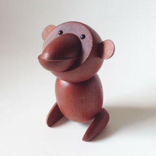 Vintage Wooden Monkey Figurine Japan 60s Teak Rare / Kay Bojesen Hans Bolling