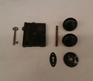 Vintage Set Of Metal Door Knobs And Lock Set With Key.