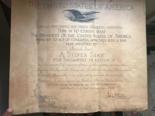 Spanish American War Silver Star Award Certificate Span - Am Frank Timbs