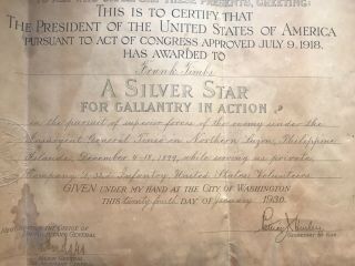 Spanish American War Silver Star Award Certificate Span - Am Frank Timbs 3