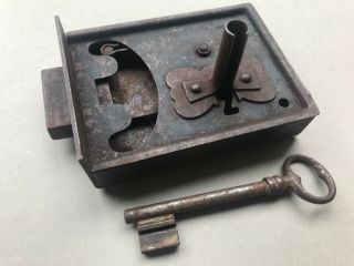 Antique 19th Century Iron / Steel,  Door Lock & Key (2)