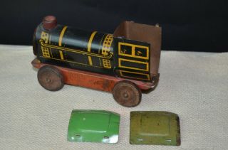 Vintage Handmade Pressed Metal Train Piece W/ 2 Tops Of Tin Made In Philadelphia