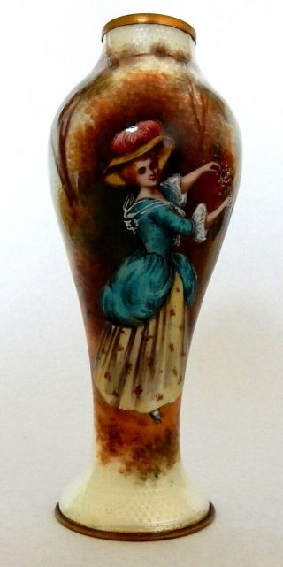 Stunning French Guilloche Enamel Miniature Portrait Vase - Signed