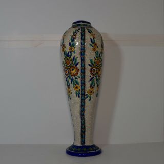 Monumental French faience signed lamp vase with poppy enamel flowers.  c.  1900 2