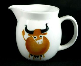 Vtg Arabia Scandinavian Pottery Milk Pitcher 5.  25” Brown Bull Cow Mcm Finland
