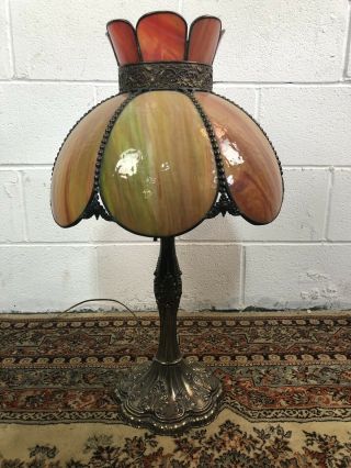 Art Deco Style Vintage Slag Stained Glass Table Lamp