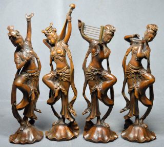 Antiques Collectable Old Handwork Art Carve Four Girl A Set Art Statue