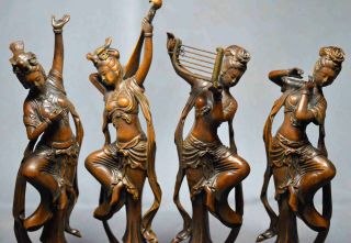 Antiques Collectable Old Handwork Art Carve Four Girl A Set Art Statue 3
