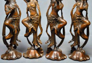 Antiques Collectable Old Handwork Art Carve Four Girl A Set Art Statue 4